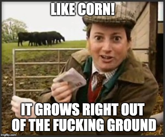 LIKE CORN! IT GROWS RIGHT OUT OF THE F**KING GROUND | made w/ Imgflip meme maker