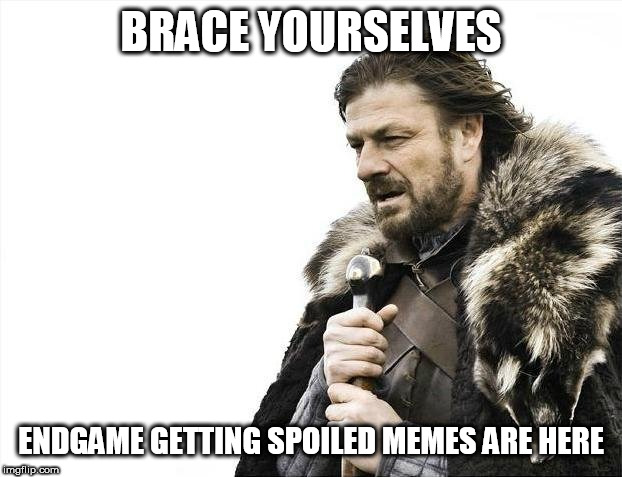 This was gonna be obvious. Right? | BRACE YOURSELVES; ENDGAME GETTING SPOILED MEMES ARE HERE | image tagged in memes,brace yourselves x is coming,avengers endgame,movies | made w/ Imgflip meme maker