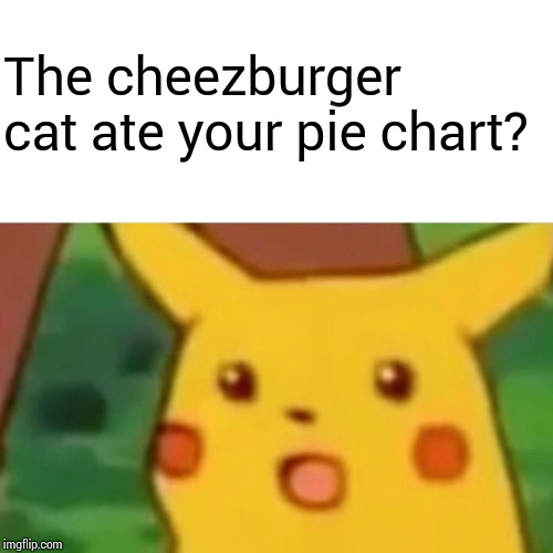 Surprised Pikachu Meme | The cheezburger cat ate your pie chart? | image tagged in memes,surprised pikachu | made w/ Imgflip meme maker