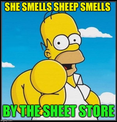 Homer Simpson Ultimate | SHE SMELLS SHEEP SMELLS BY THE SHEET STORE | image tagged in homer simpson ultimate | made w/ Imgflip meme maker