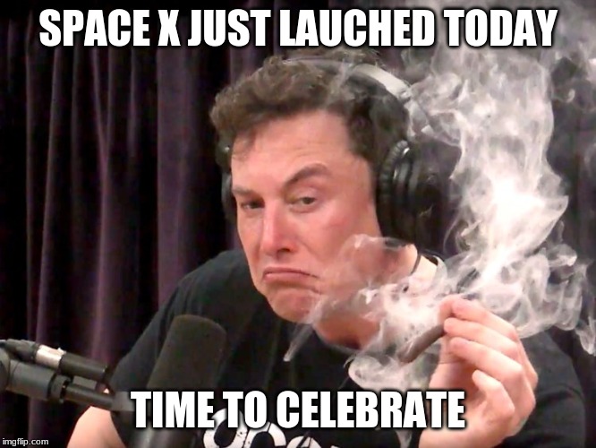 Elon Musk Weed | SPACE X JUST LAUCHED TODAY; TIME TO CELEBRATE | image tagged in elon musk weed | made w/ Imgflip meme maker
