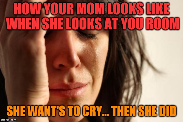First World Problems | HOW YOUR MOM LOOKS LIKE WHEN SHE LOOKS AT YOU ROOM; SHE WANT'S TO CRY... THEN SHE DID | image tagged in memes,first world problems | made w/ Imgflip meme maker
