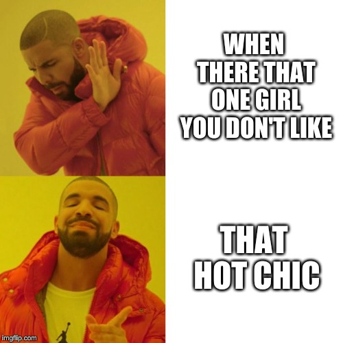 Drake Blank | WHEN THERE THAT ONE GIRL YOU DON'T LIKE; THAT HOT CHIC | image tagged in drake blank | made w/ Imgflip meme maker
