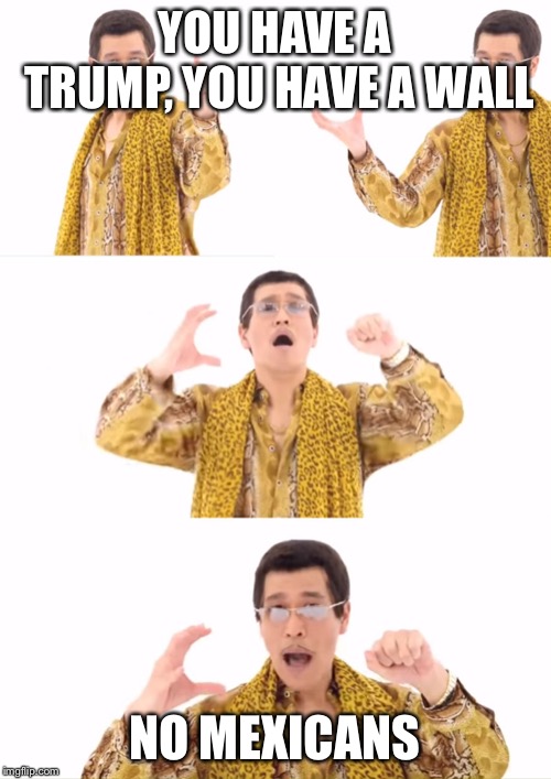 PPAP | YOU HAVE A TRUMP, YOU HAVE A WALL; NO MEXICANS | image tagged in memes,ppap | made w/ Imgflip meme maker