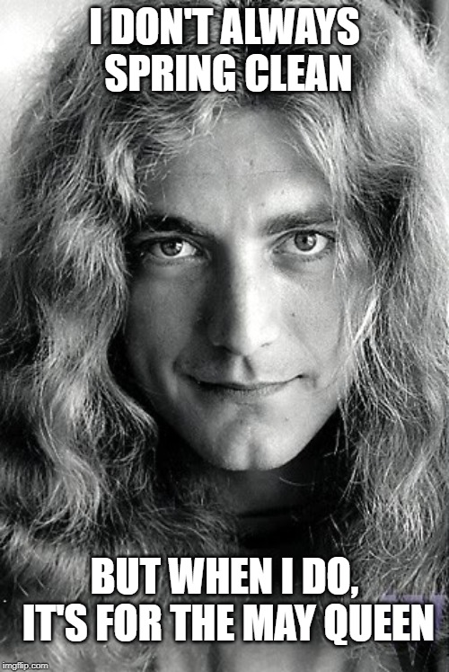 Time for some spring cleaning! | I DON'T ALWAYS SPRING CLEAN; BUT WHEN I DO, IT'S FOR THE MAY QUEEN | image tagged in robert plant led zeppelin | made w/ Imgflip meme maker