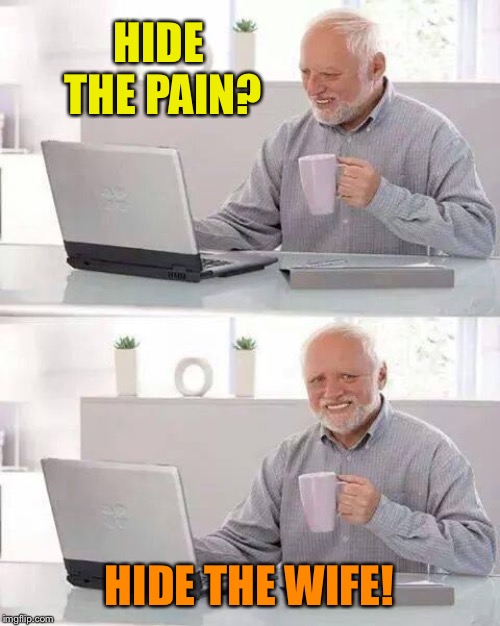 Hide the Pain Harold Meme | HIDE THE PAIN? HIDE THE WIFE! | image tagged in memes,hide the pain harold | made w/ Imgflip meme maker