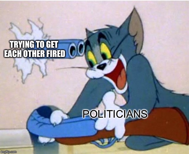 Tom and Jerry | TRYING TO GET EACH OTHER FIRED POLITICIANS | image tagged in tom and jerry | made w/ Imgflip meme maker