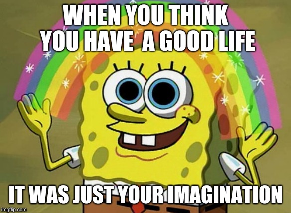 Imagination Spongebob | WHEN YOU THINK YOU HAVE  A GOOD LIFE; IT WAS JUST YOUR IMAGINATION | image tagged in memes,imagination spongebob | made w/ Imgflip meme maker