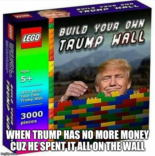 Trump Build a Wall | WHEN TRUMP HAS NO MORE MONEY CUZ HE SPENT IT ALL ON THE WALL | image tagged in trump build a wall | made w/ Imgflip meme maker