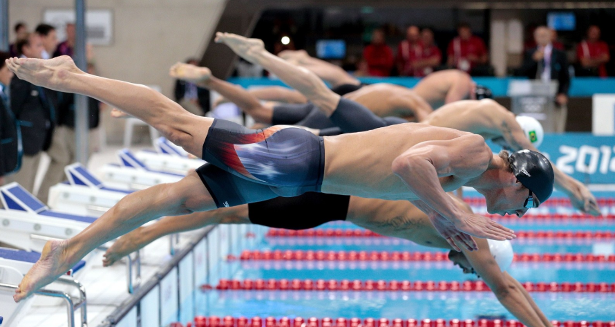 swimmers jump into pool olympics Blank Meme Template