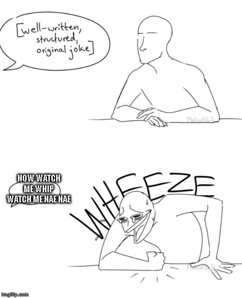 Wheeze | NOW WATCH ME WHIP WATCH ME NAE NAE | image tagged in wheeze,whip nae nae | made w/ Imgflip meme maker