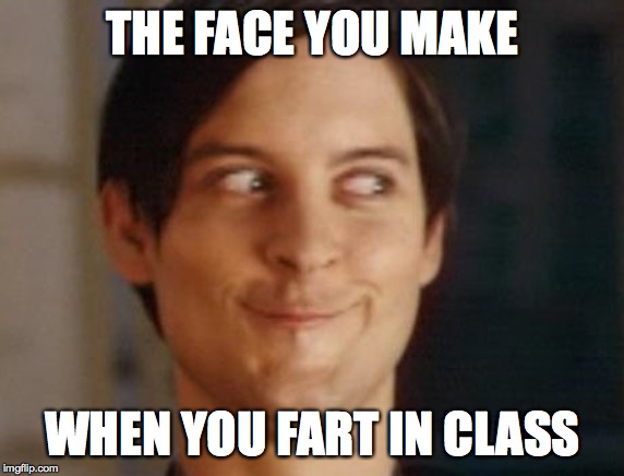 funniest meme! XD :) | THE FACE YOU MAKE; WHEN YOU FART IN CLASS | image tagged in memes,spiderman peter parker | made w/ Imgflip meme maker