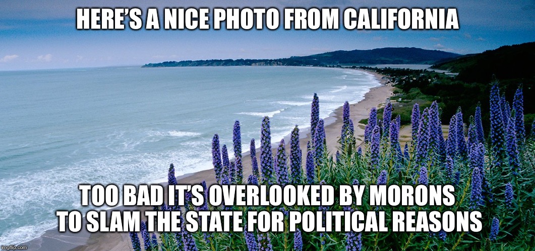 California | HERE’S A NICE PHOTO FROM CALIFORNIA; TOO BAD IT’S OVERLOOKED BY MORONS TO SLAM THE STATE FOR POLITICAL REASONS | image tagged in california | made w/ Imgflip meme maker