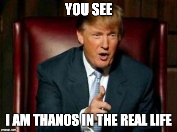 Donald Trump | YOU SEE; I AM THANOS IN THE REAL LIFE | image tagged in donald trump | made w/ Imgflip meme maker