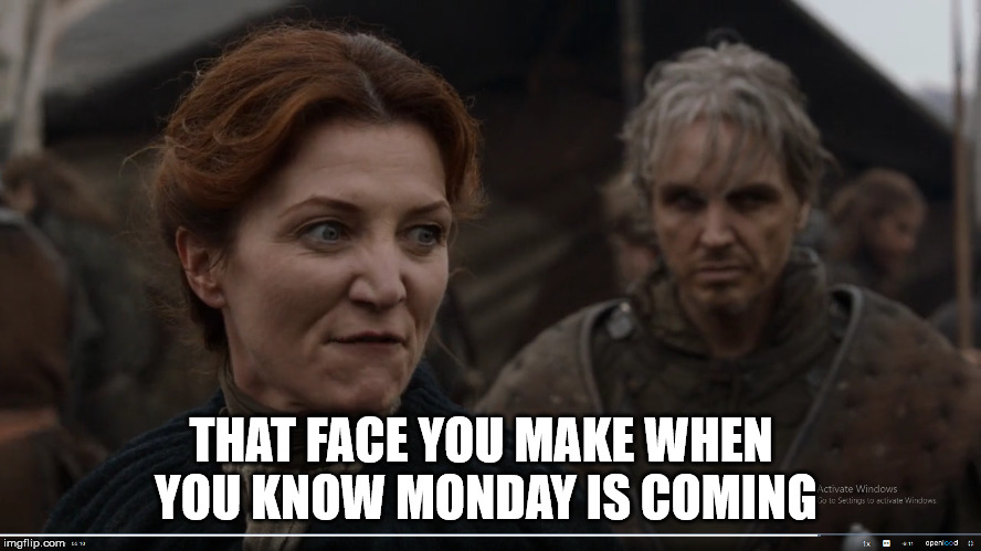 THAT FACE YOU MAKE WHEN YOU KNOW MONDAY IS COMING | image tagged in game of thrones | made w/ Imgflip meme maker