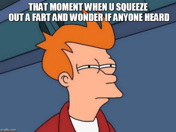 Futurama Fry Meme | THAT MOMENT WHEN U SQUEEZE OUT A FART AND WONDER IF ANYONE HEARD | image tagged in memes,futurama fry | made w/ Imgflip meme maker