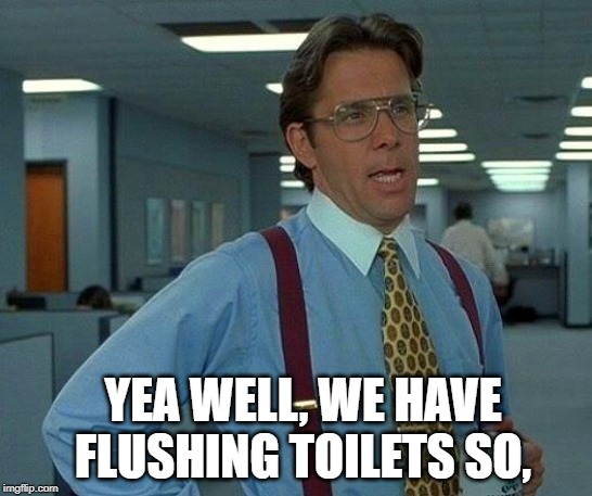 That Would Be Great Meme | YEA WELL, WE HAVE FLUSHING TOILETS SO, | image tagged in memes,that would be great | made w/ Imgflip meme maker