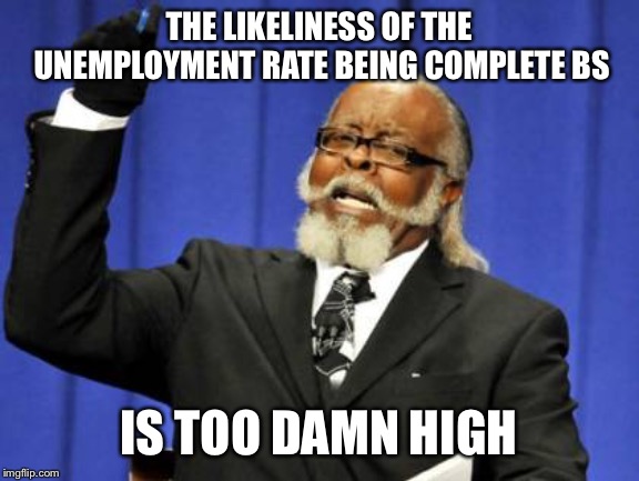 Too Damn High Meme | THE LIKELINESS OF THE UNEMPLOYMENT RATE BEING COMPLETE BS IS TOO DAMN HIGH | image tagged in memes,too damn high | made w/ Imgflip meme maker