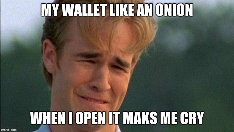 crying dawson | MY WALLET LIKE AN ONION; WHEN I OPEN IT MAKS ME CRY | image tagged in crying dawson | made w/ Imgflip meme maker