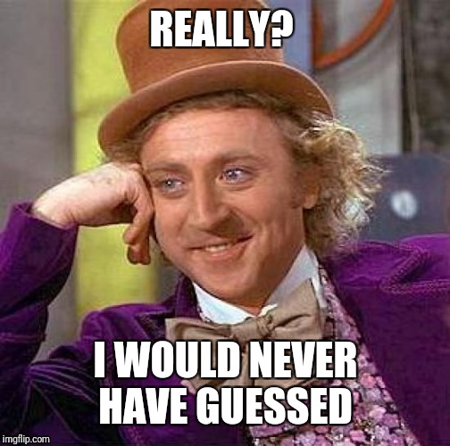 Creepy Condescending Wonka Meme | REALLY? I WOULD NEVER HAVE GUESSED | image tagged in memes,creepy condescending wonka | made w/ Imgflip meme maker