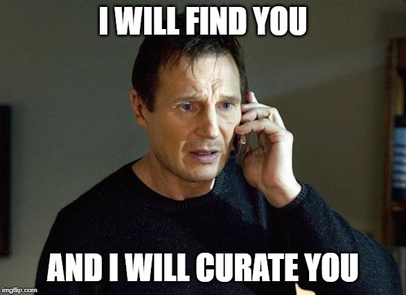 Liam Neeson Taken 2 Meme | I WILL FIND YOU; AND I WILL CURATE YOU | image tagged in memes,liam neeson taken 2 | made w/ Imgflip meme maker