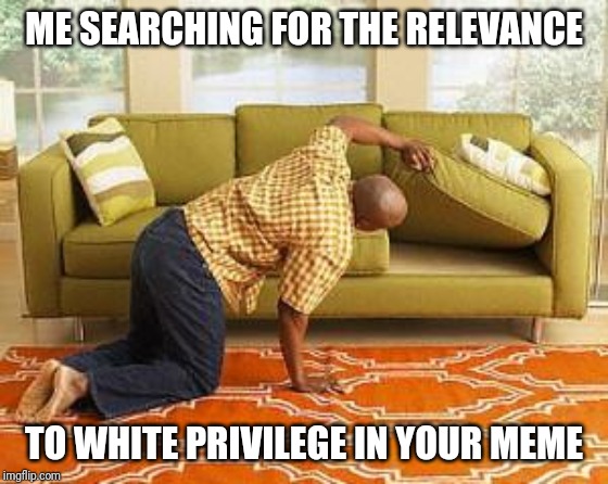 searching  | ME SEARCHING FOR THE RELEVANCE TO WHITE PRIVILEGE IN YOUR MEME | image tagged in searching | made w/ Imgflip meme maker