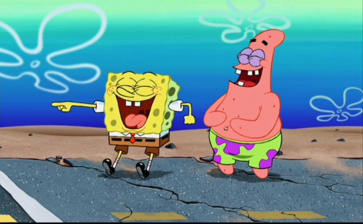High Quality Spongebob and Patrick Laughing Blank Meme Template. 