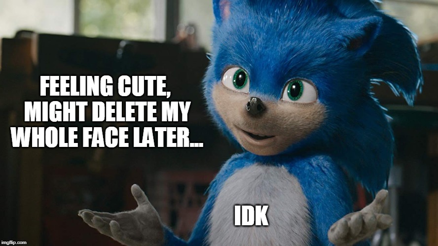 Sonic gets a new face | FEELING CUTE, MIGHT DELETE MY WHOLE FACE LATER... IDK | image tagged in sonic,sonic the hedgehog,sonic movie,feeling cute | made w/ Imgflip meme maker