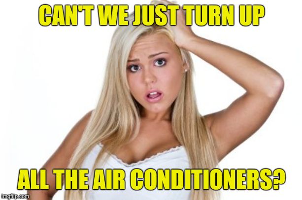 Dumb Blonde | CAN'T WE JUST TURN UP ALL THE AIR CONDITIONERS? | image tagged in dumb blonde | made w/ Imgflip meme maker