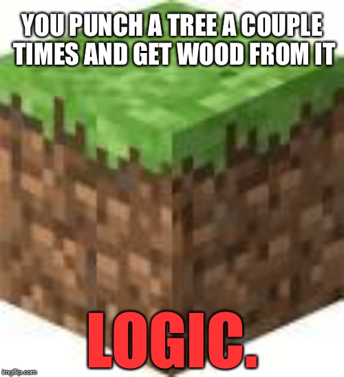 Minecraft Logic | YOU PUNCH A TREE A COUPLE TIMES AND GET WOOD FROM IT; LOGIC. | image tagged in minecraft logic | made w/ Imgflip meme maker