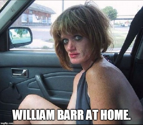 crack whore hooker | WILLIAM BARR AT HOME. | image tagged in crack whore hooker | made w/ Imgflip meme maker