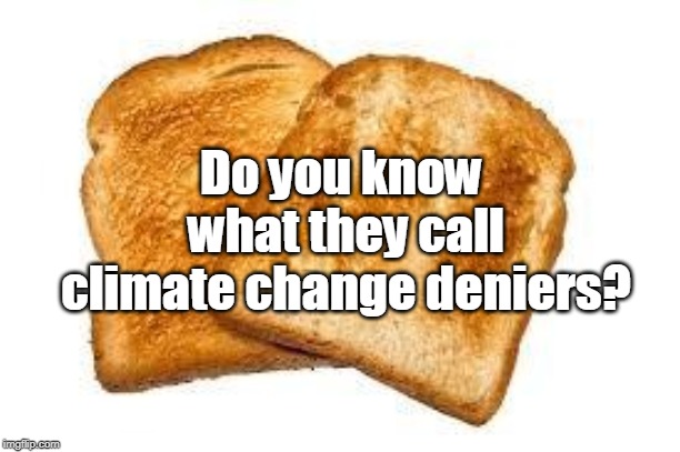 Oh yes they do. | Do you know what they call climate change deniers? | image tagged in toast,climate change,global warming | made w/ Imgflip meme maker