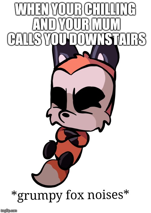 Grumpy Fox memes | WHEN YOUR CHILLING AND YOUR MUM CALLS YOU DOWNSTAIRS | image tagged in memes,funny memes,funny,fox,latest | made w/ Imgflip meme maker