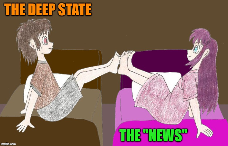 A marriage made in hell | THE DEEP STATE; THE "NEWS" | image tagged in fake news,deep state,conspiracy | made w/ Imgflip meme maker