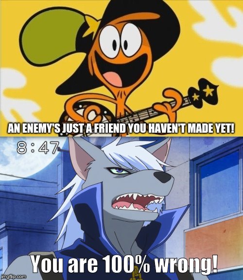"You are 100% wrong!" | You are 100% wrong! | image tagged in wander,ulric,wolfrun,wander over yonder,smile precure,glitter force | made w/ Imgflip meme maker