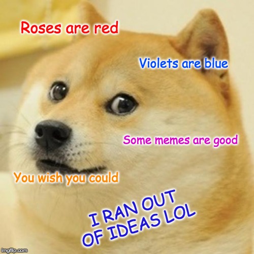 Doge Meme | Roses are red; Violets are blue; Some memes are good; You wish you could; I RAN OUT OF IDEAS LOL | image tagged in memes,doge | made w/ Imgflip meme maker