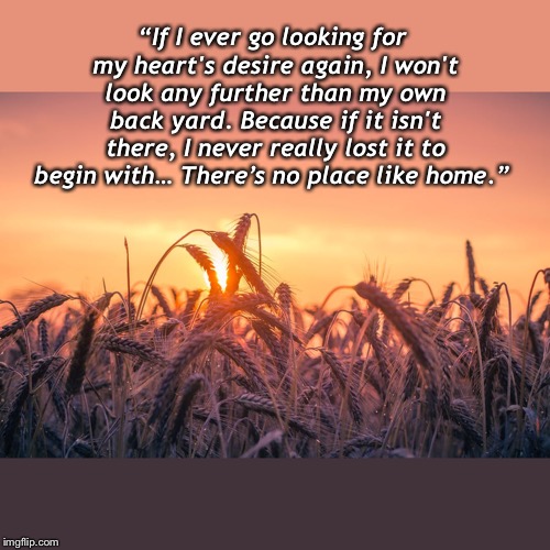 Wheat field | “If I ever go looking for my heart's desire again, I won't look any further than my own back yard. Because if it isn't there, I never really lost it to begin with… There’s no place like home.” | image tagged in wheat field | made w/ Imgflip meme maker