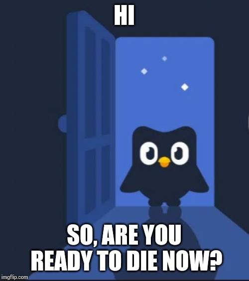 Duolingo bird | HI SO, ARE YOU READY TO DIE NOW? | image tagged in duolingo bird | made w/ Imgflip meme maker