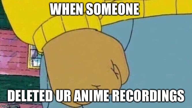 Arthur Fist | WHEN SOMEONE; DELETED UR ANIME RECORDINGS | image tagged in memes,arthur fist | made w/ Imgflip meme maker