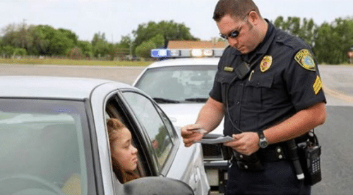 White cop pulling over black woman Blank Meme Template