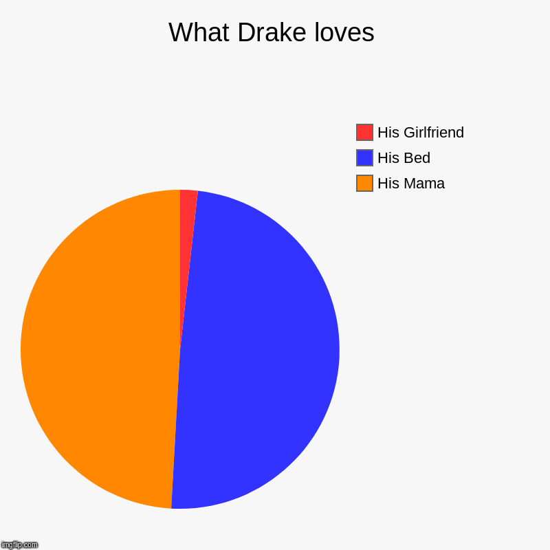 What Drake loves | His Mama, His Bed, His Girlfriend | image tagged in charts,pie charts,gods plan,drake,she say do you love me,i only love my bed and my mama im sorry | made w/ Imgflip chart maker
