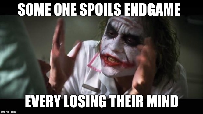 And everybody loses their minds | SOME ONE SPOILS ENDGAME; EVERY LOSING THEIR MIND | image tagged in memes,and everybody loses their minds | made w/ Imgflip meme maker
