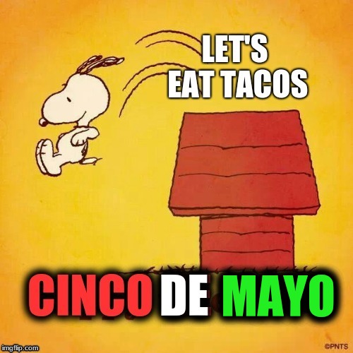 MAYO | image tagged in cinco de mayo,peanuts,snoopy,tacos,eating | made w/ Imgflip meme maker