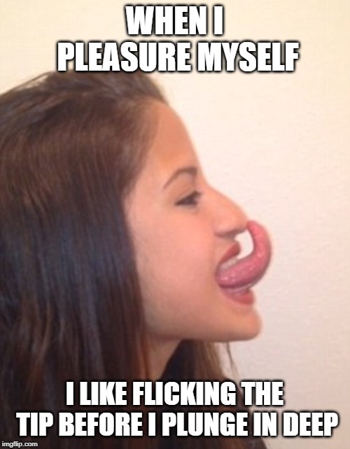 WHEN I PLEASURE MYSELF I LIKE FLICKING THE TIP BEFORE I PLUNGE IN DEEP | made w/ Imgflip meme maker