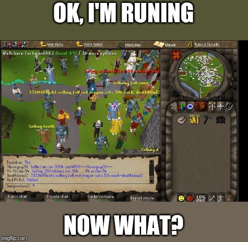 runescape trade | OK, I'M RUNING NOW WHAT? | image tagged in runescape trade | made w/ Imgflip meme maker