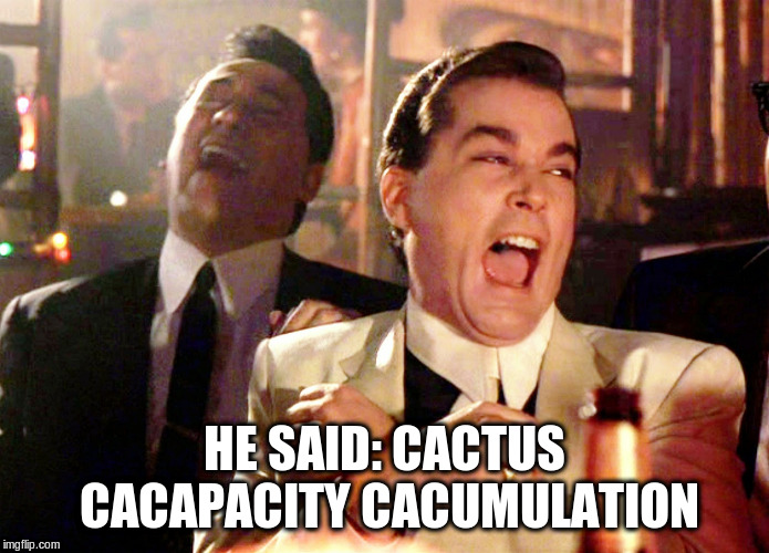 Good Fellas Hilarious Meme | HE SAID: CACTUS CACAPACITY CACUMULATION | image tagged in memes,good fellas hilarious | made w/ Imgflip meme maker
