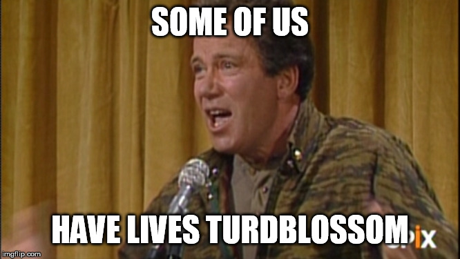 SOME OF US HAVE LIVES TURDBLOSSOM | image tagged in shatner get a life | made w/ Imgflip meme maker