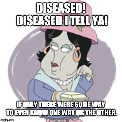 DISEASED! DISEASED I TELL YA! IF ONLY THERE WERE SOME WAY TO EVEN KNOW ONE WAY OR THE OTHER. | made w/ Imgflip meme maker