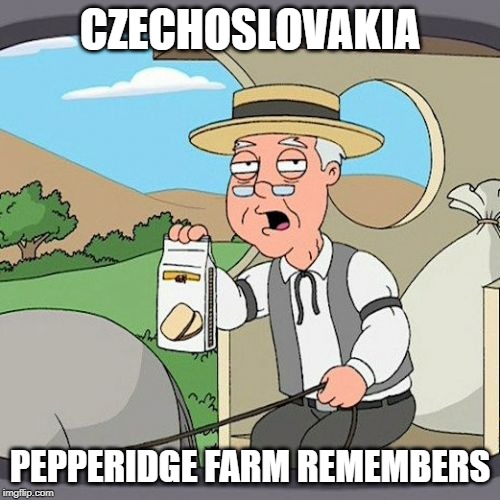 Pepperidge Farm Remembers Meme | CZECHOSLOVAKIA; PEPPERIDGE FARM REMEMBERS | image tagged in memes,pepperidge farm remembers | made w/ Imgflip meme maker
