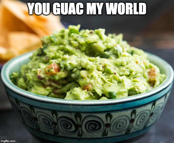 rocking with that avocado | YOU GUAC MY WORLD | image tagged in guacamole,fun,pun,food,snack | made w/ Imgflip meme maker